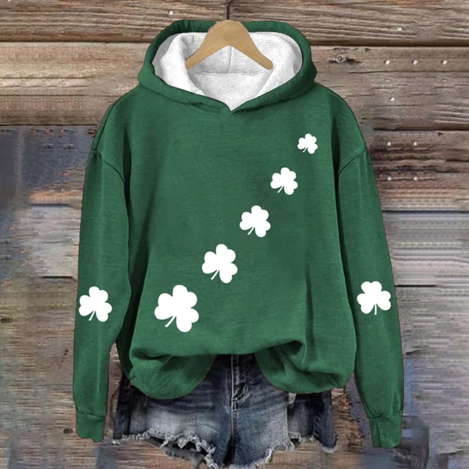 Levmjia Women's Heart Graphic Sweatshirt Drop Shoulder Drawstring Thermal Hoodie Pullover Top for Saint Patrick